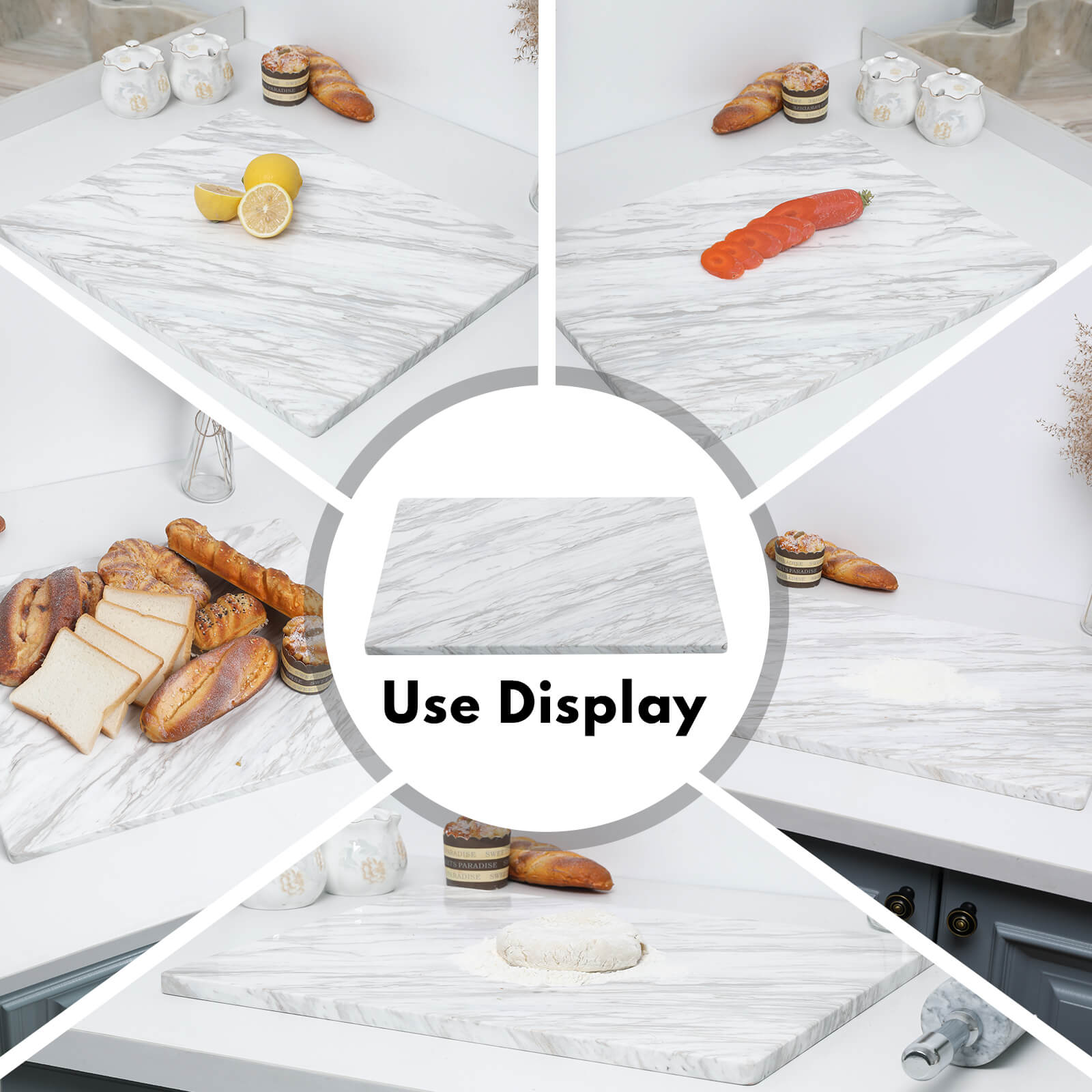 Lovdeco Large Marble Cutting Board 16"x20", 100% Natural Marble, Heavy Duty, Volakas White, Polished Surface for Pastry, Cheese, Serving & Kitchen Countertop – White with Brown Veining