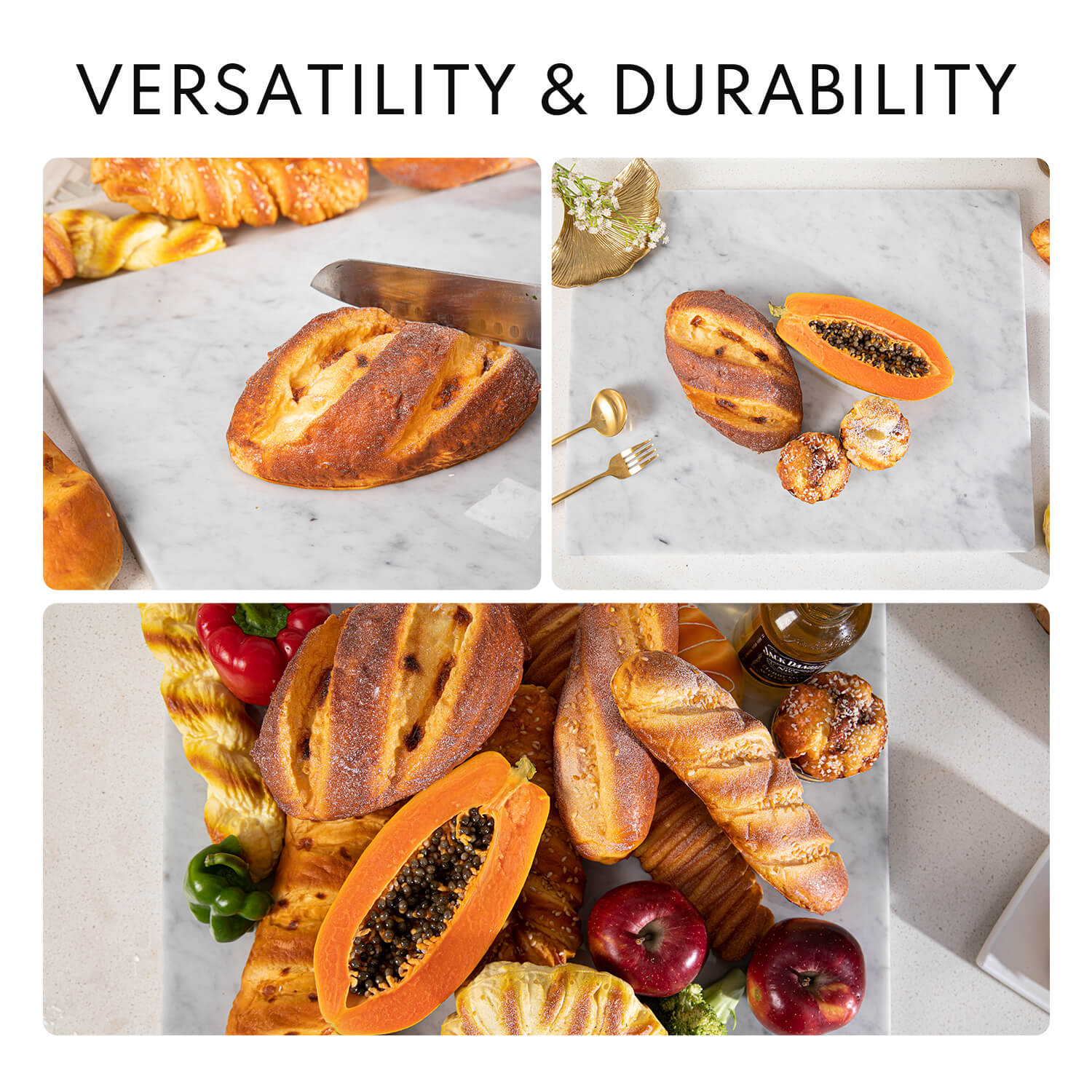 Marble Cutting Board, Pastry Board For Kitchen, Carrara White Marble Slab Gift With Non-Slip Feets, 16x20 Inch, 1 Piece