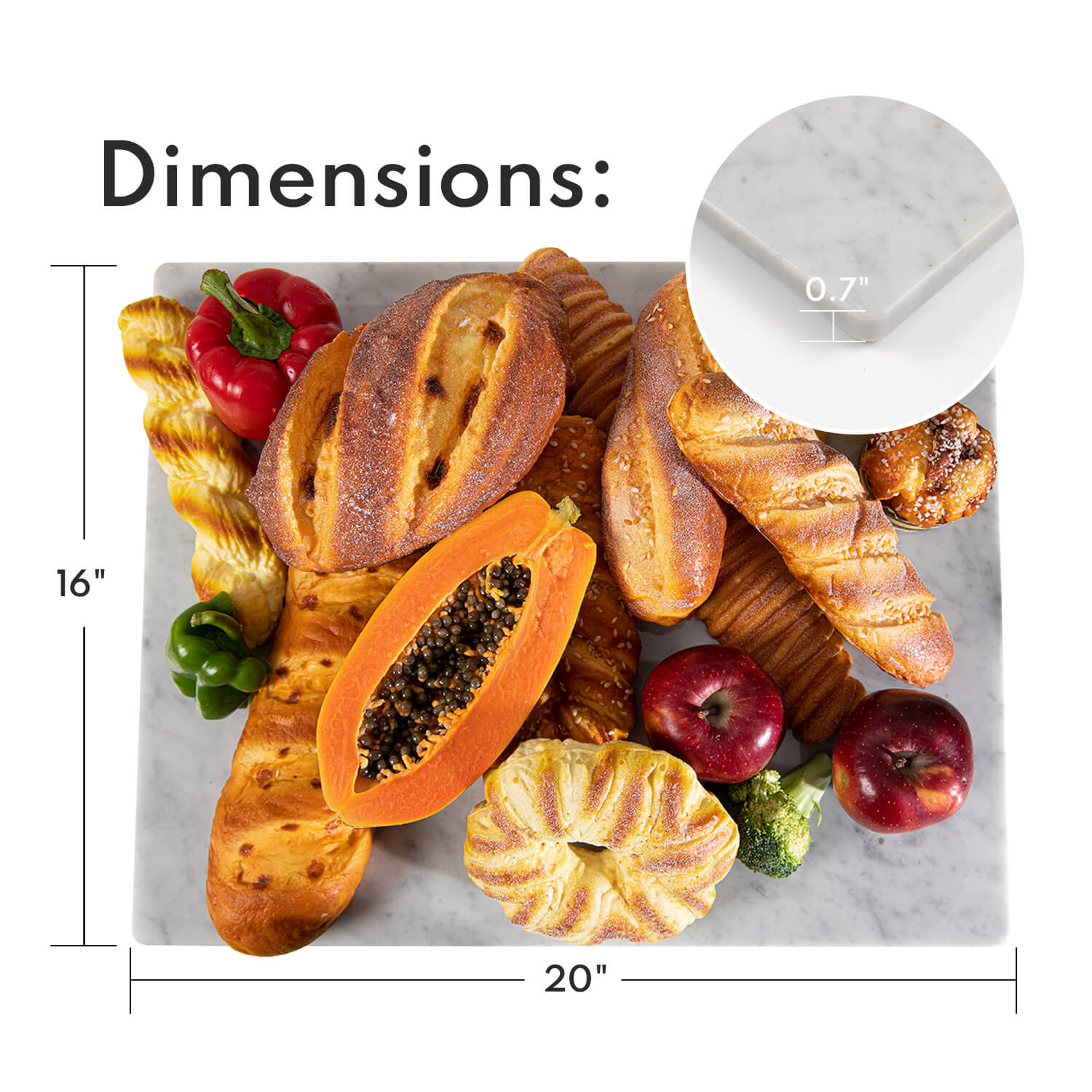 Marble Cutting Board, Pastry Board For Kitchen, Carrara White Marble Slab Gift With Non-Slip Feets, 16x20 Inch, 1 Piece