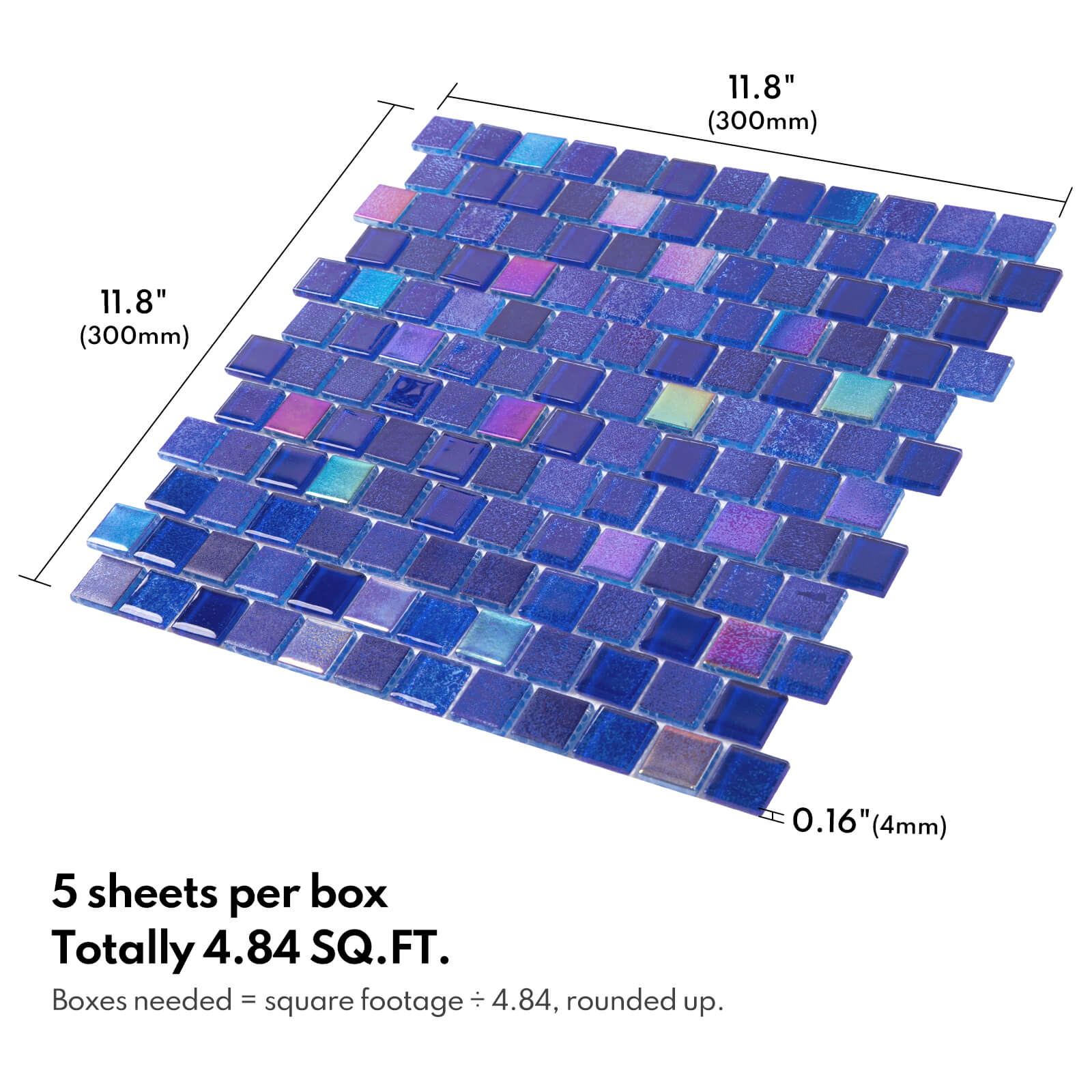 Glass Mosaic Tiles, Swimming Pool Tiles, Backsplash for Kitchen Bathroom Shower, Square, Blue, 12 x 12 Inches