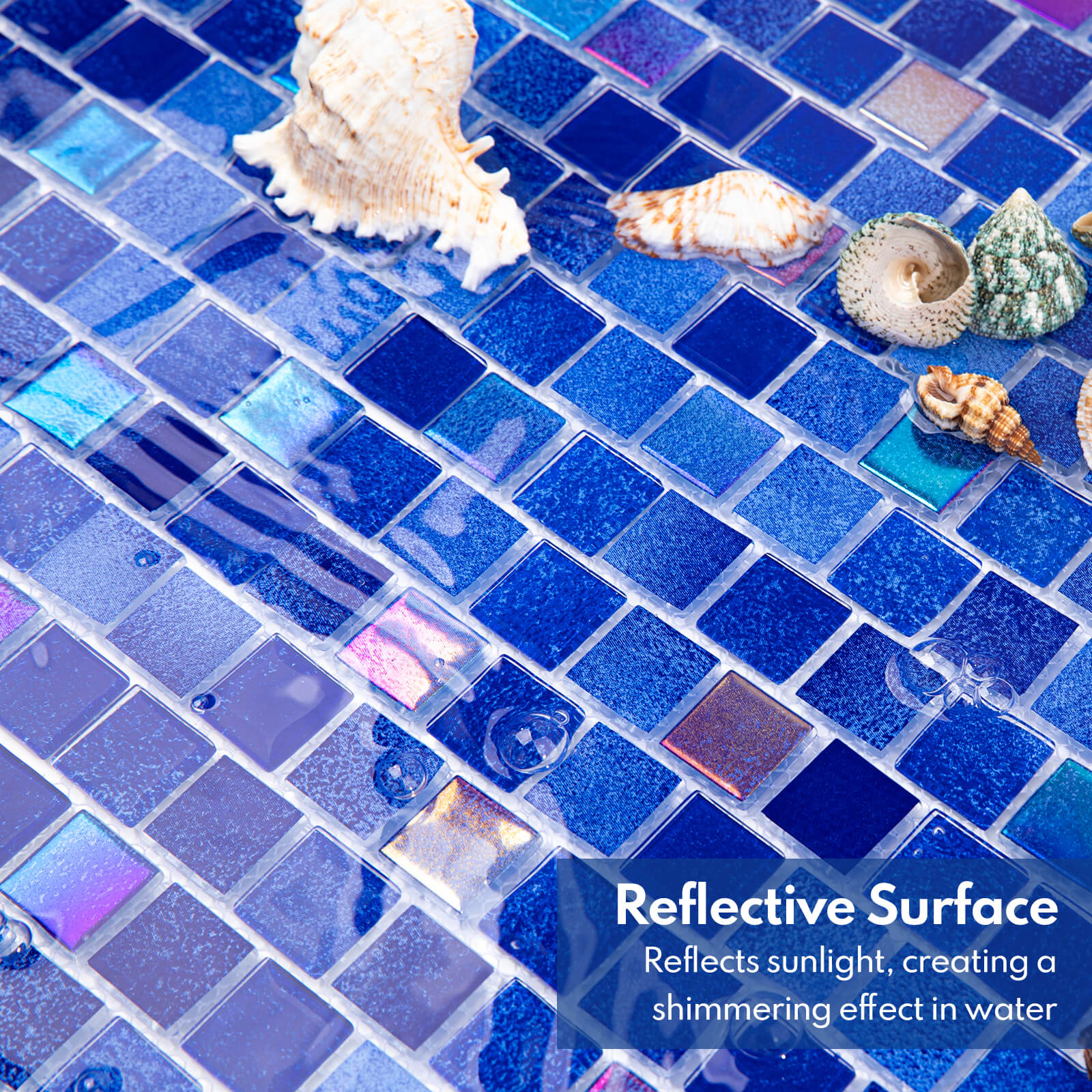 Glass Mosaic Tiles, Swimming Pool Tiles, Backsplash for Kitchen Bathroom Shower, Square, Blue, 12 x 12 Inches