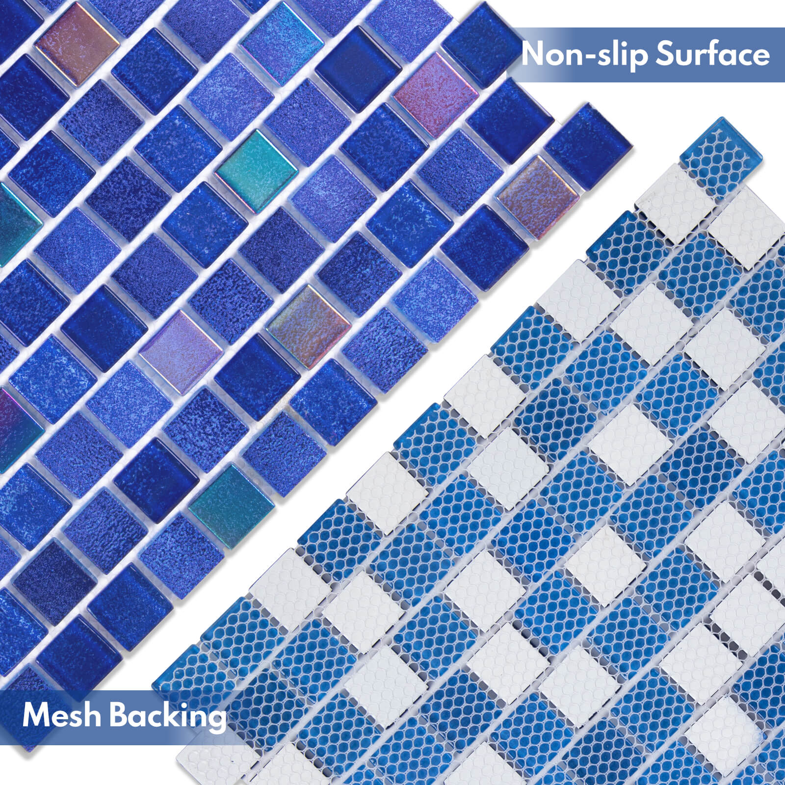 Glass Mosaic Tiles, Swimming Pool Tiles, Backsplash for Kitchen Bathroom Shower, Square, Blue, 12 x 12 Inches