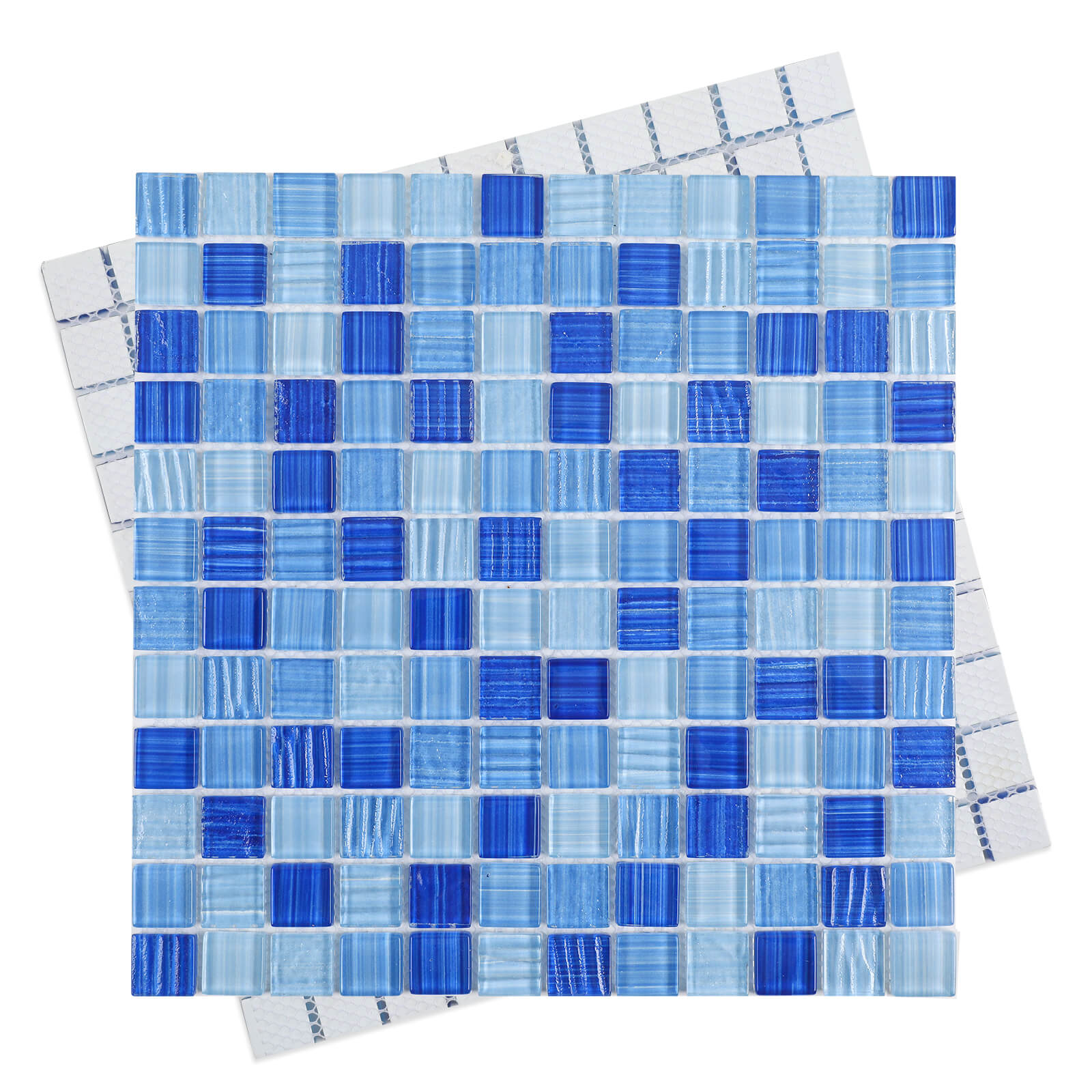 Lovdeco Glass Mosaic Tiles for Kitchen Backsplash, Swimming Pool Tiles, Bathroom Shower, Square Glass Tile, Mixed Blue, 12 x12 Inches, 4.8 SQ.FT.