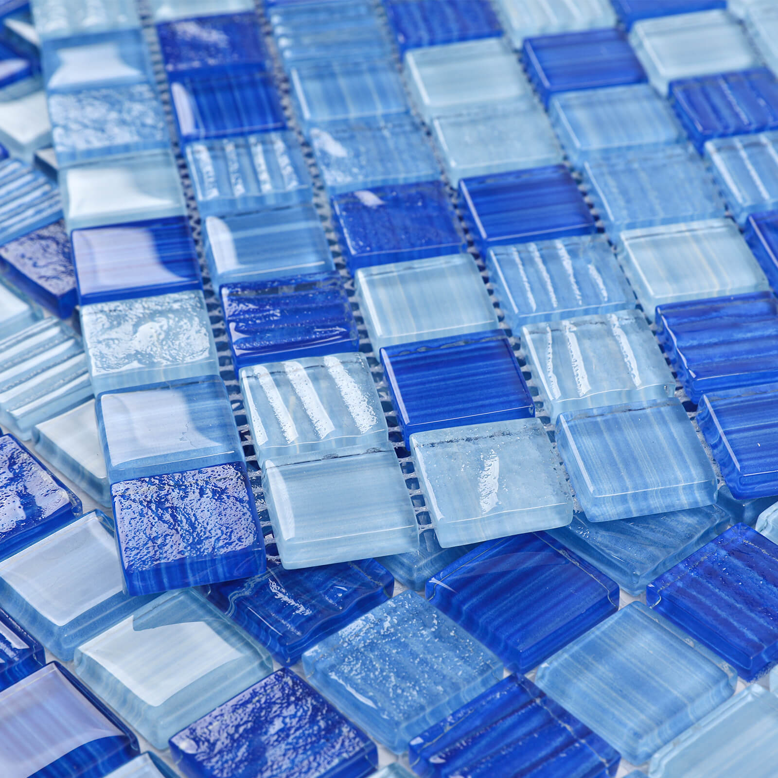 Lovdeco Glass Mosaic Tiles for Kitchen Backsplash, Swimming Pool Tiles, Bathroom Shower, Square Glass Tile, Mixed Blue, 12 x12 Inches, 4.8 SQ.FT.