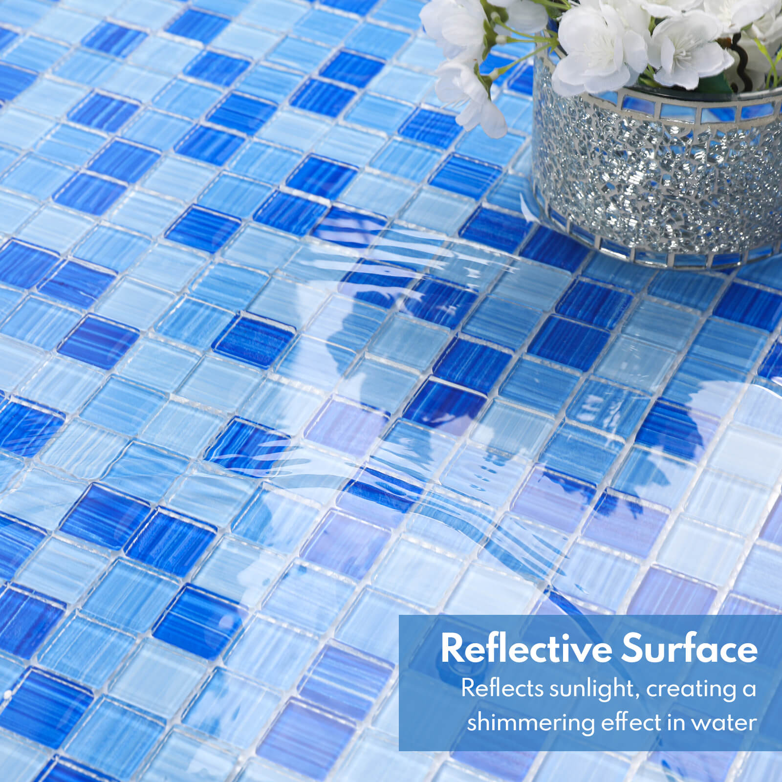 Lovdeco Glass Mosaic Tiles for Kitchen Backsplash, Swimming Pool Tiles, Bathroom Shower, Square Glass Tile, Mixed Blue, 12 x12 Inches, 4.8 SQ.FT.