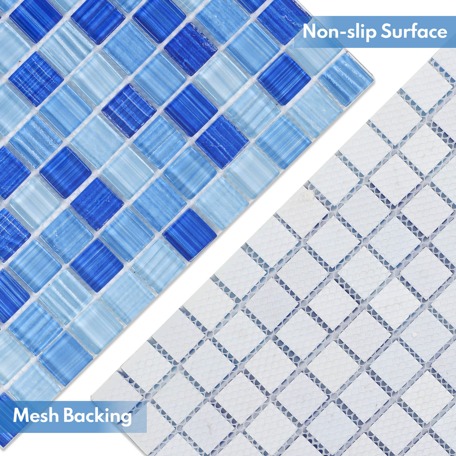 Lovdeco Glass Mosaic Tiles for Kitchen Backsplash, Swimming Pool Tiles, Bathroom Shower, Square Glass Tile, Mixed Blue, 12 x12 Inches, 4.8 SQ.FT.