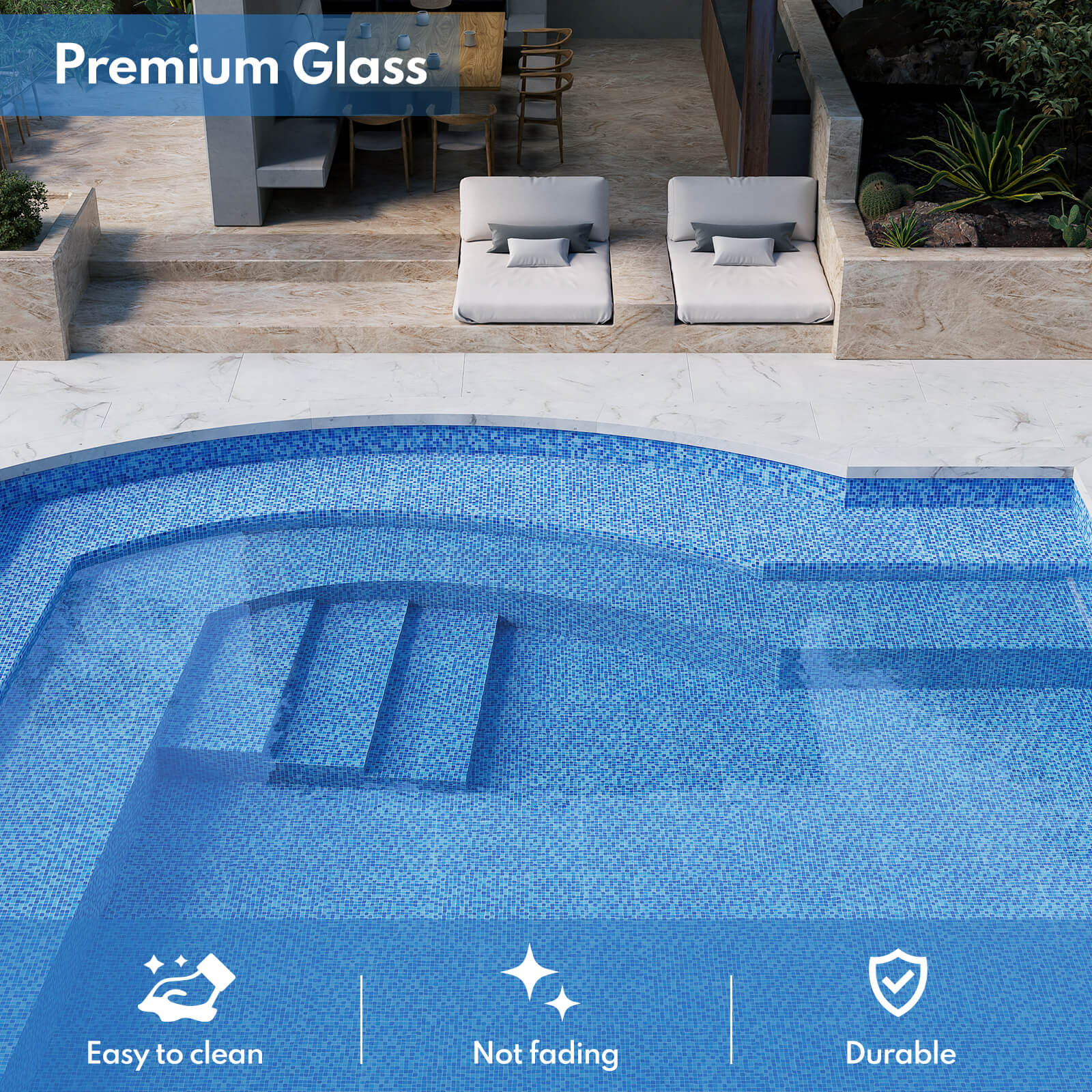 Lovdeco Glass Mosaic Tiles for Kitchen Backsplash, Swimming Pool Tiles, Bathroom Shower, Square Glass Tile, Mixed Blue, 12 x12 Inches, 4.8 SQ.FT.