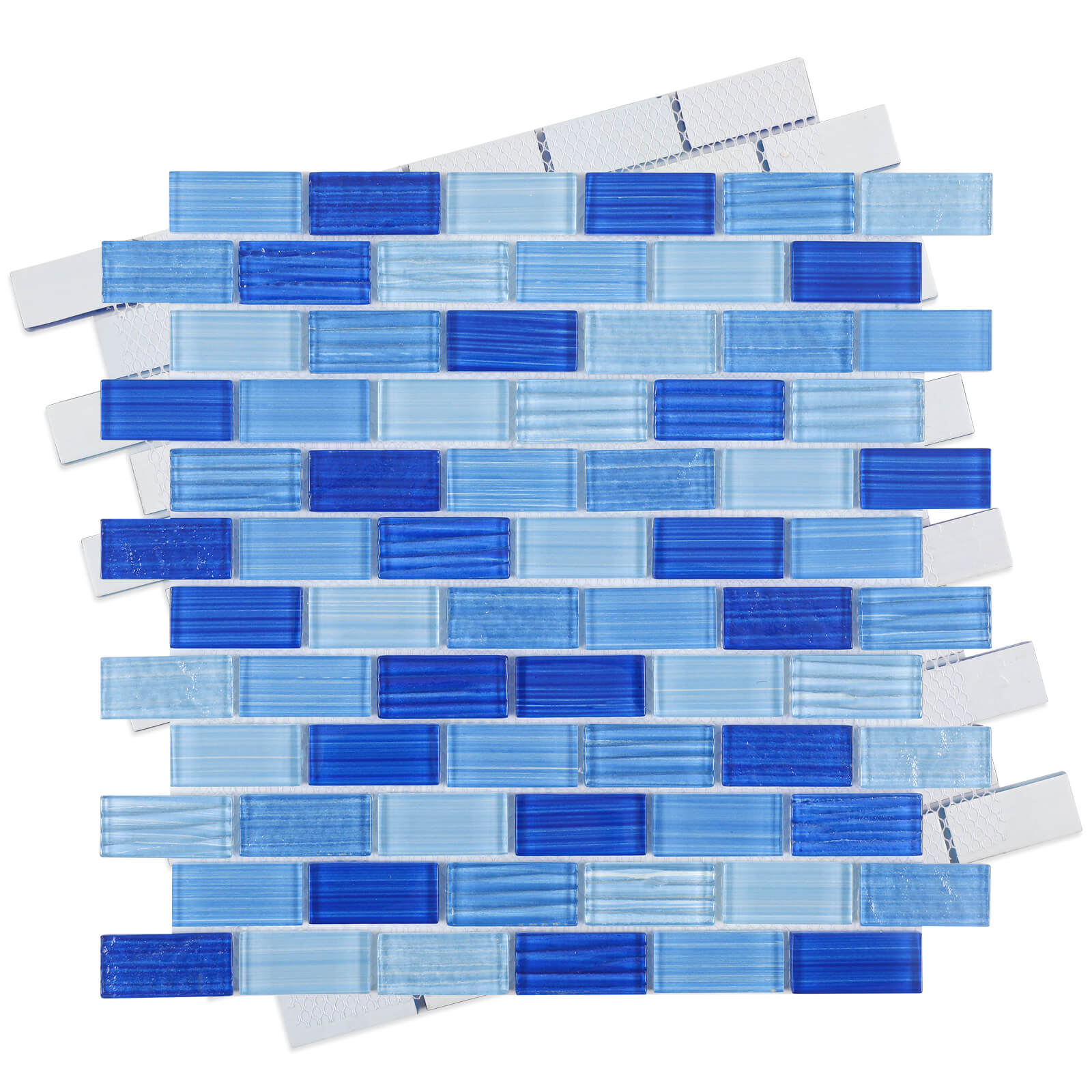 Lovdeco Glass Mosaic Tiles for Kitchen Backsplash, Swimming Pool Tiles, Bathroom Shower, Small Subway Glass Tile, Mixed Blue, 12 x12 Inches, 4.8 SQ.FT.