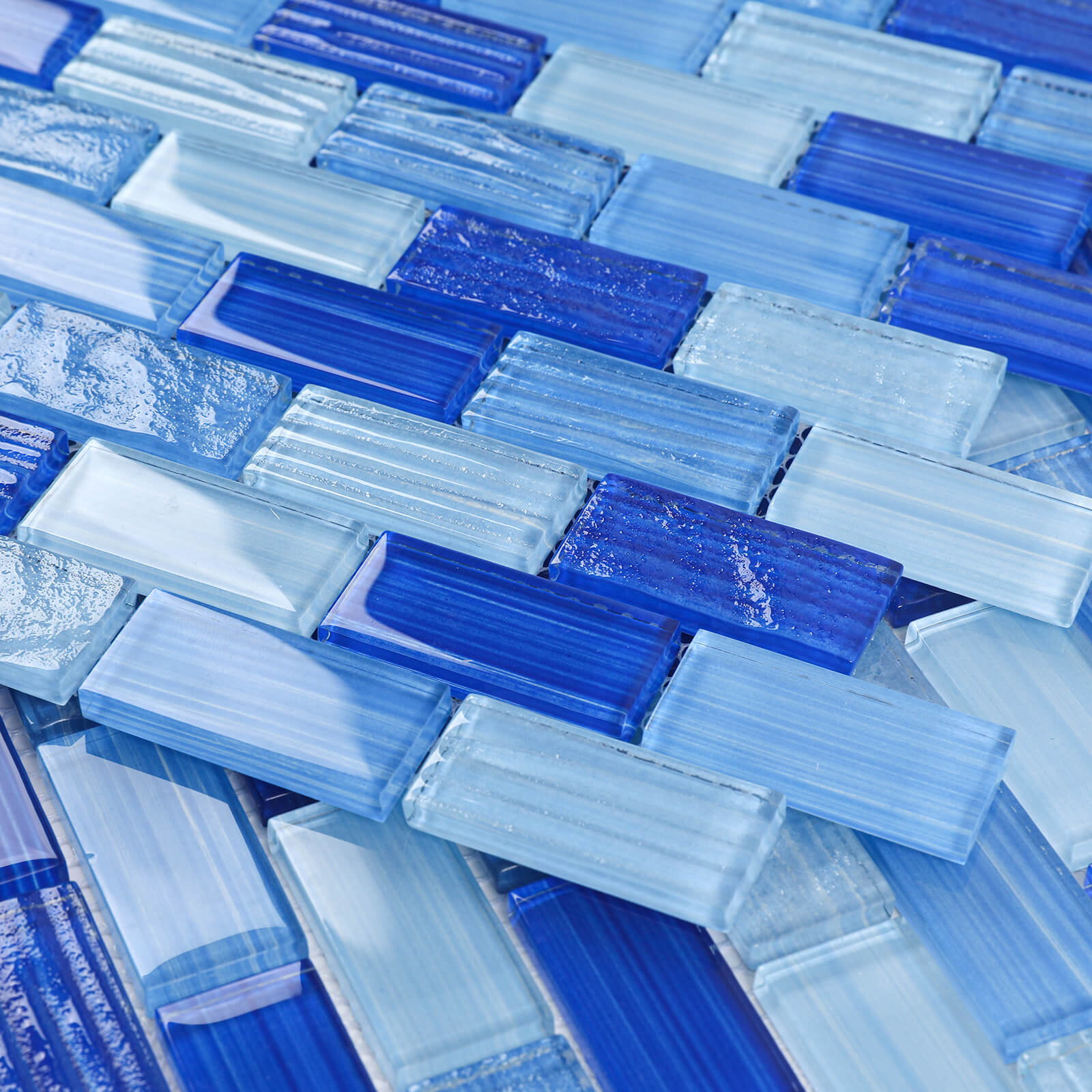 Lovdeco Glass Mosaic Tiles for Kitchen Backsplash, Swimming Pool Tiles, Bathroom Shower, Small Subway Glass Tile, Mixed Blue, 12 x12 Inches, 4.8 SQ.FT.