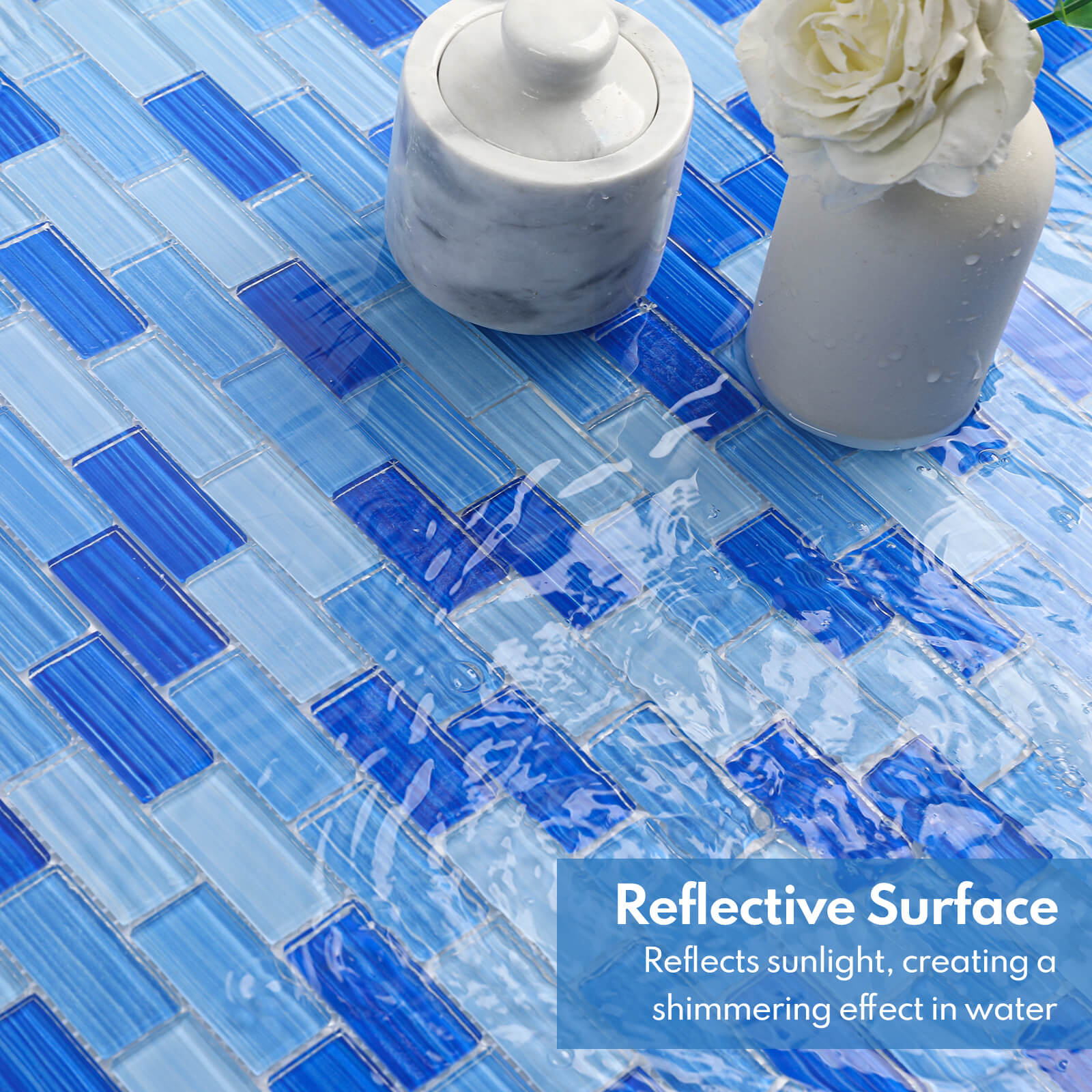 Lovdeco Glass Mosaic Tiles for Kitchen Backsplash, Swimming Pool Tiles, Bathroom Shower, Small Subway Glass Tile, Mixed Blue, 12 x12 Inches, 4.8 SQ.FT.