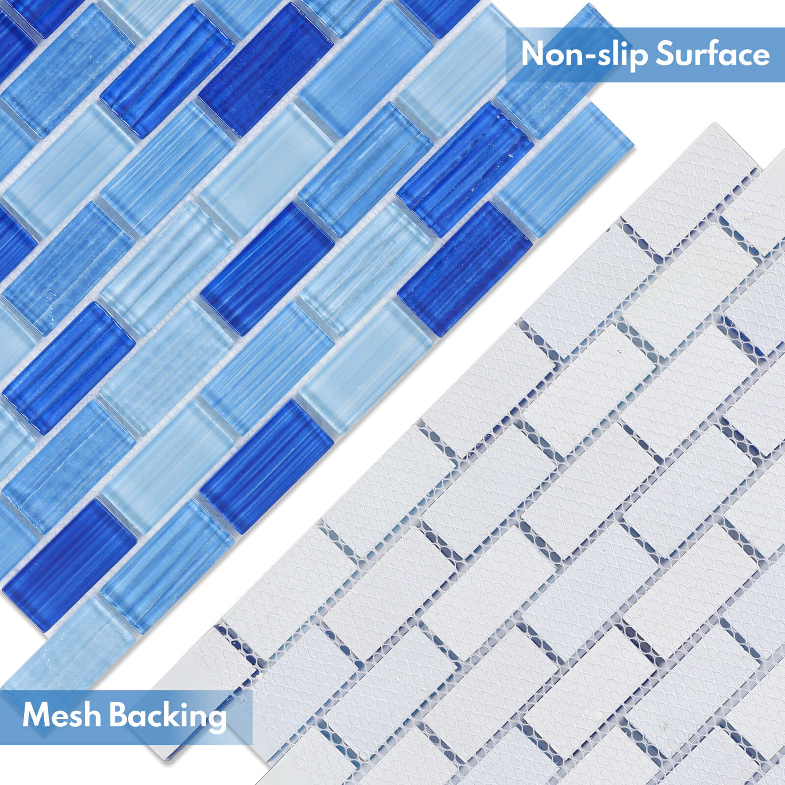 Lovdeco Glass Mosaic Tiles for Kitchen Backsplash, Swimming Pool Tiles, Bathroom Shower, Small Subway Glass Tile, Mixed Blue, 12 x12 Inches, 4.8 SQ.FT.