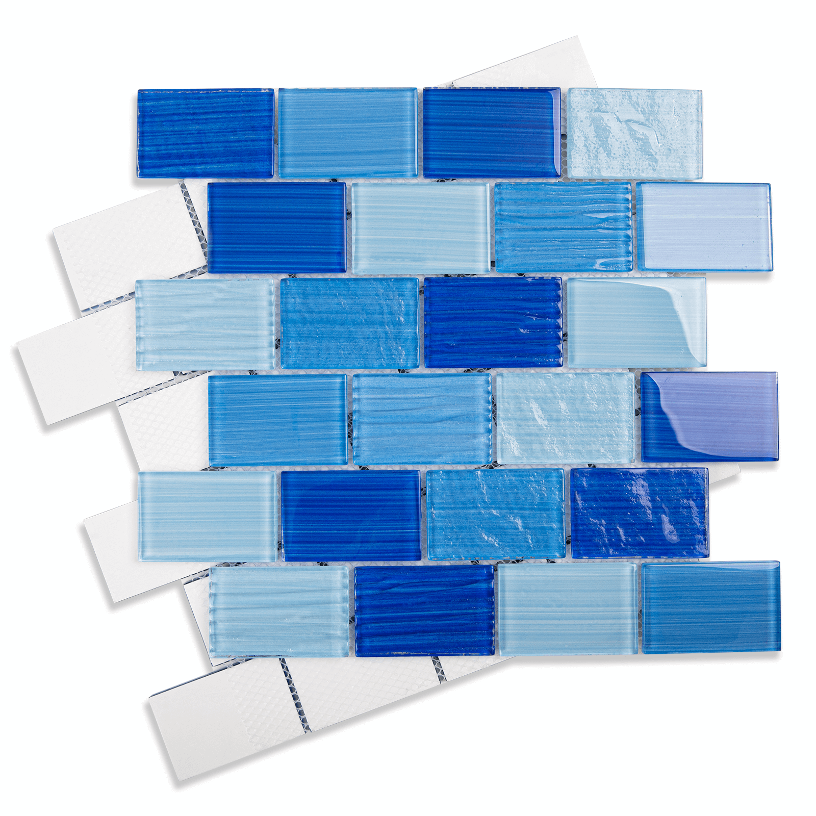 Glass Mosaic Tiles, Swimming Pool Tiles, Backsplash for Kitchen Bathroom Shower, Subway, Mixed Blue, 12 x12 Inches