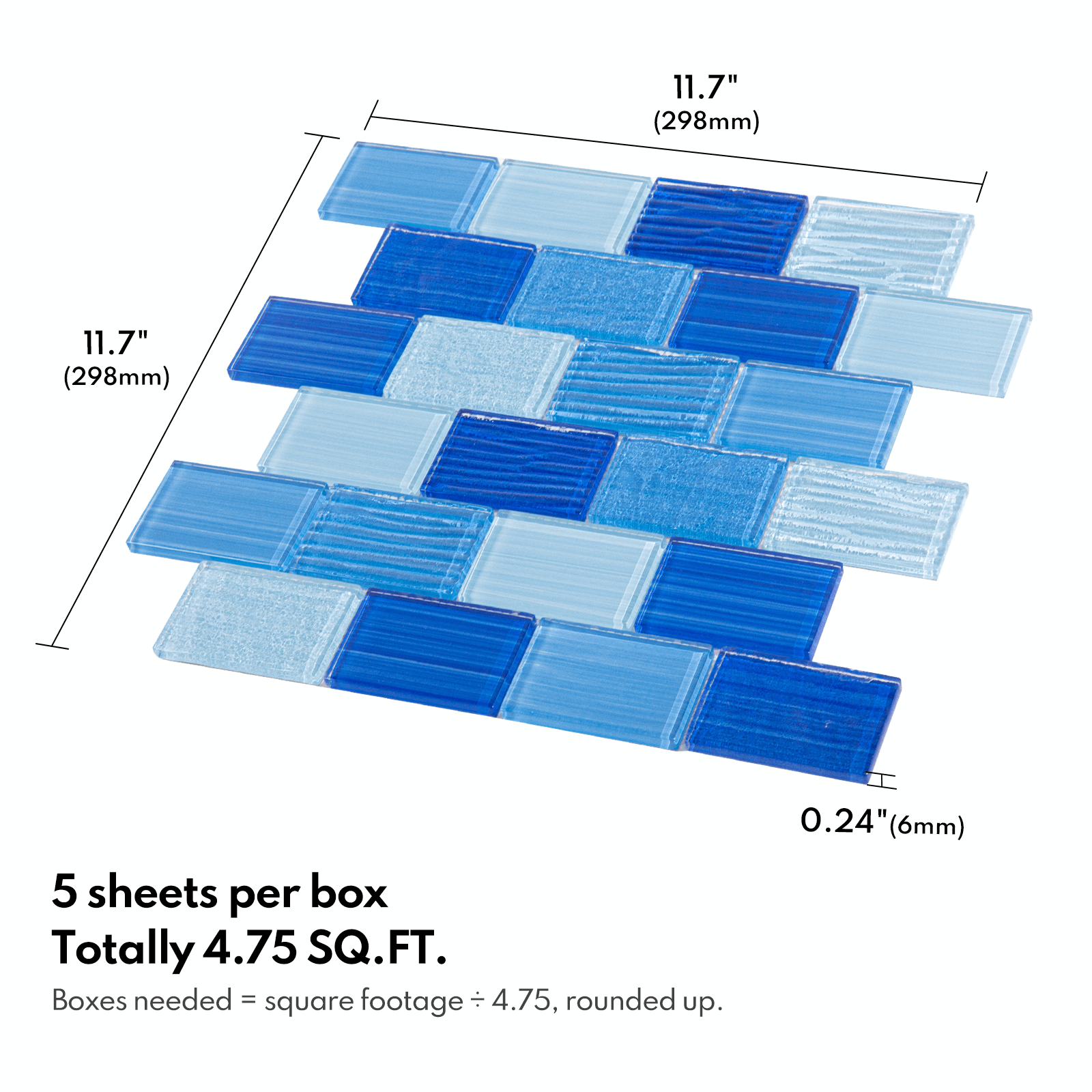 Glass Mosaic Tiles, Swimming Pool Tiles, Backsplash for Kitchen Bathroom Shower, Subway, Mixed Blue, 12 x12 Inches