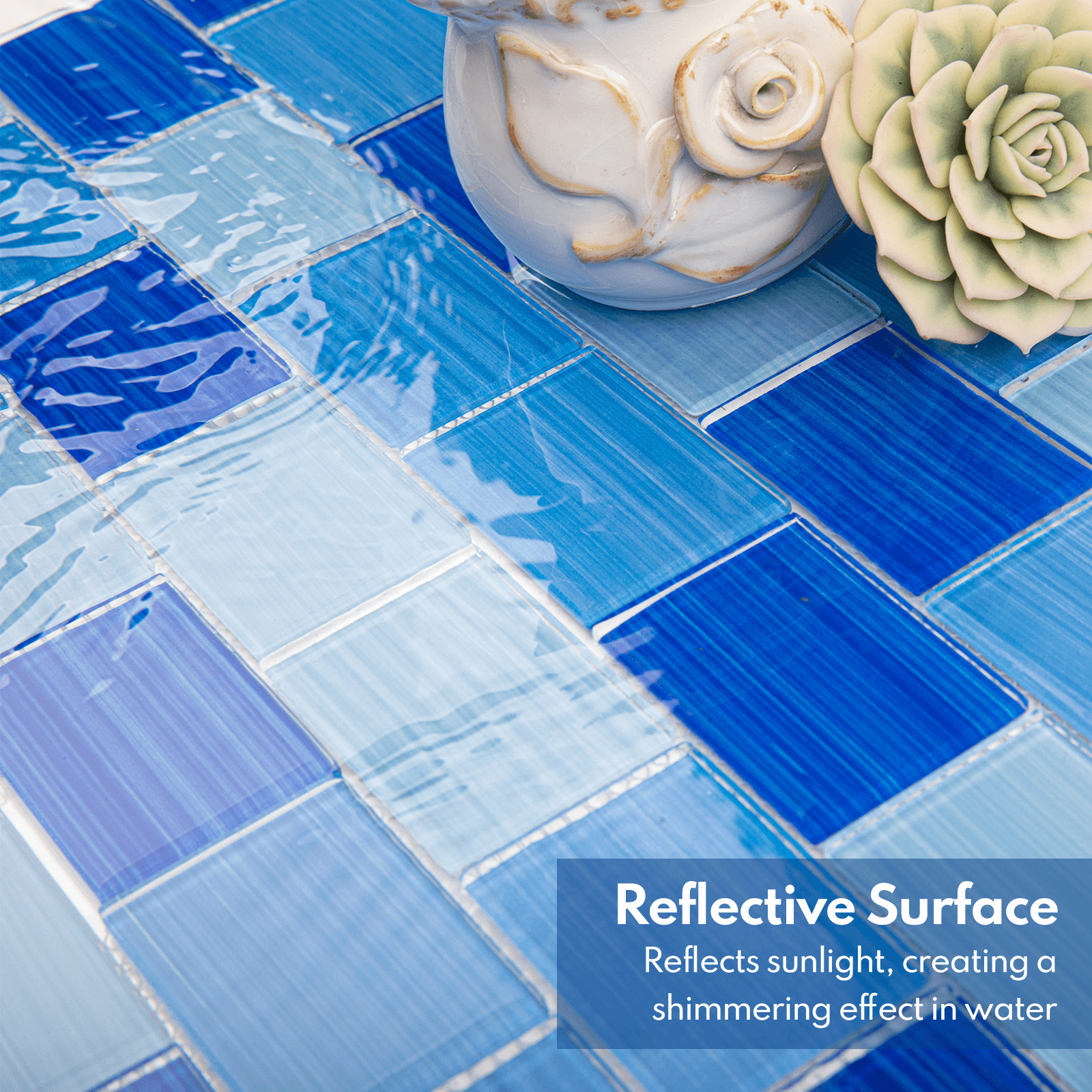 Glass Mosaic Tiles, Swimming Pool Tiles, Backsplash for Kitchen Bathroom Shower, Subway, Mixed Blue, 12 x12 Inches
