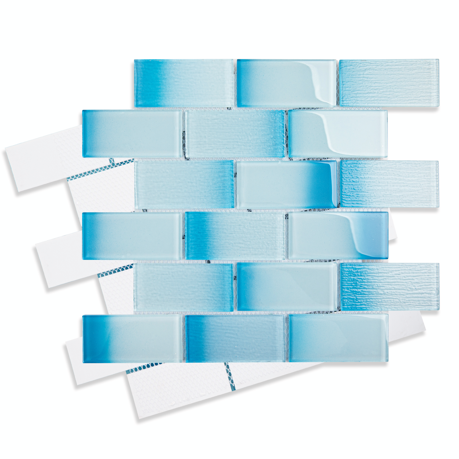 Glass Mosaic Tiles, Swimming Pool Tiles, Backsplash for Kitchen Bathroom Shower, Subway, Gradient Blue, 12 x12 Inches
