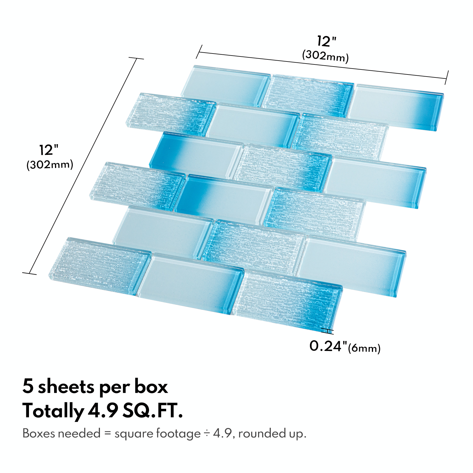 Glass Mosaic Tiles, Swimming Pool Tiles, Backsplash for Kitchen Bathroom Shower, Subway, Gradient Blue, 12 x12 Inches