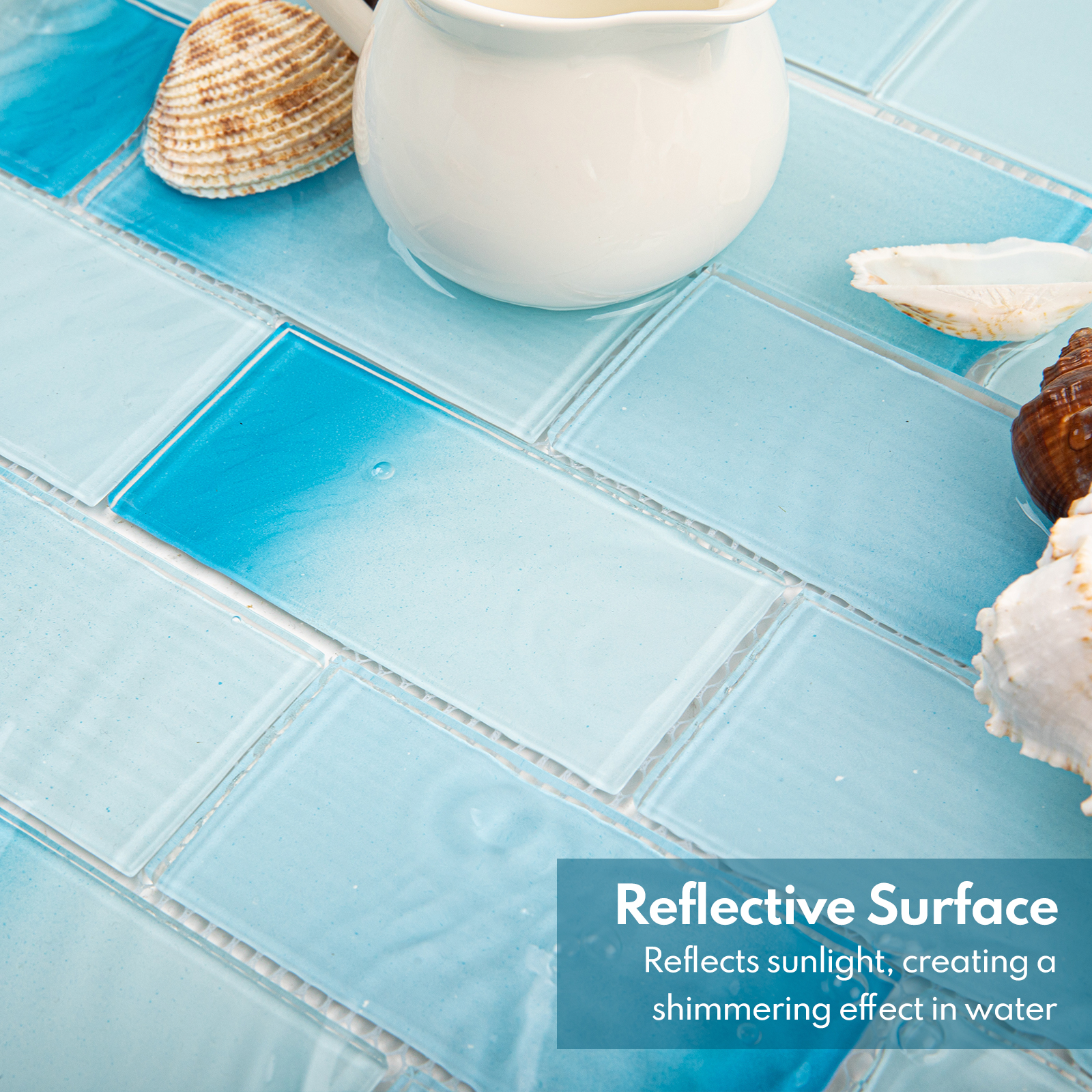 Glass Mosaic Tiles, Swimming Pool Tiles, Backsplash for Kitchen Bathroom Shower, Subway, Gradient Blue, 12 x12 Inches