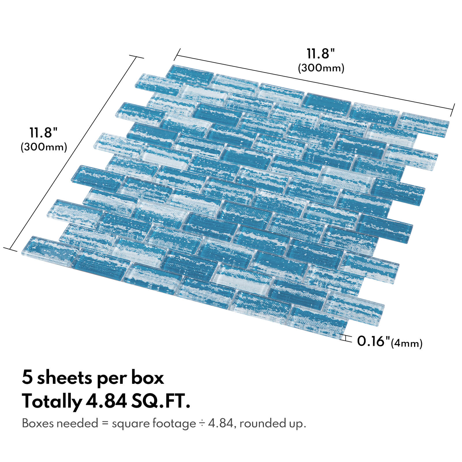 Glass Mosaic Tiles, Swimming Pool Tiles, Backsplash for Kitchen Bathroom Shower, Subway, Flat Blue, 12 x 12 Inches