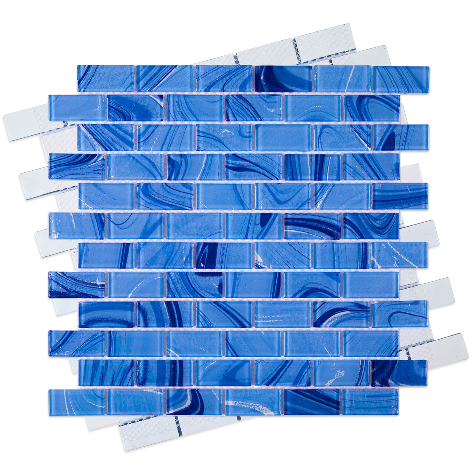 Glass Mosaic Tiles, Swimming Pool Tiles, Backsplash for Kitchen Bathroom Shower, Subway, Windows Blue, 12 x 12 Inches