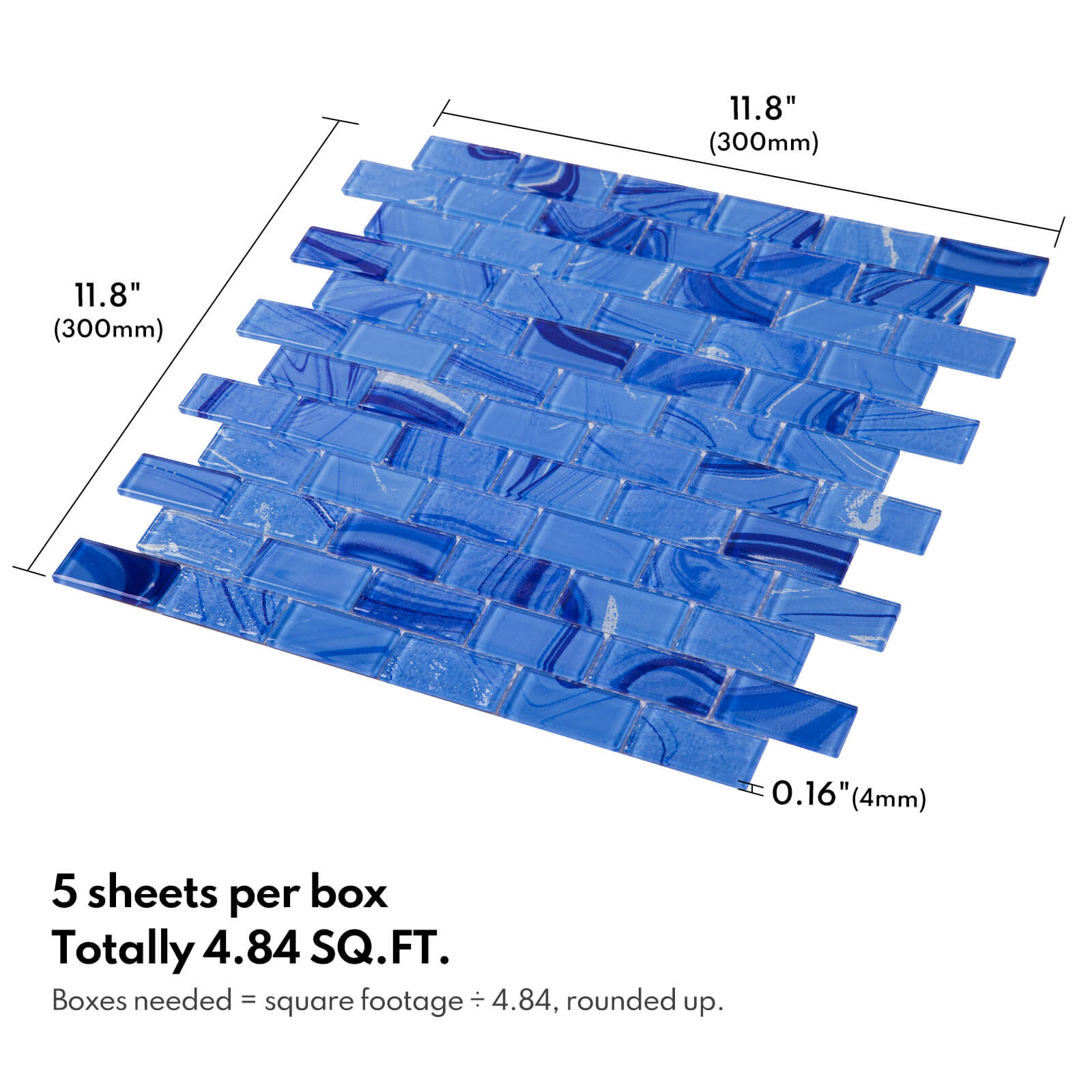 Glass Mosaic Tiles, Swimming Pool Tiles, Backsplash for Kitchen Bathroom Shower, Subway, Windows Blue, 12 x 12 Inches