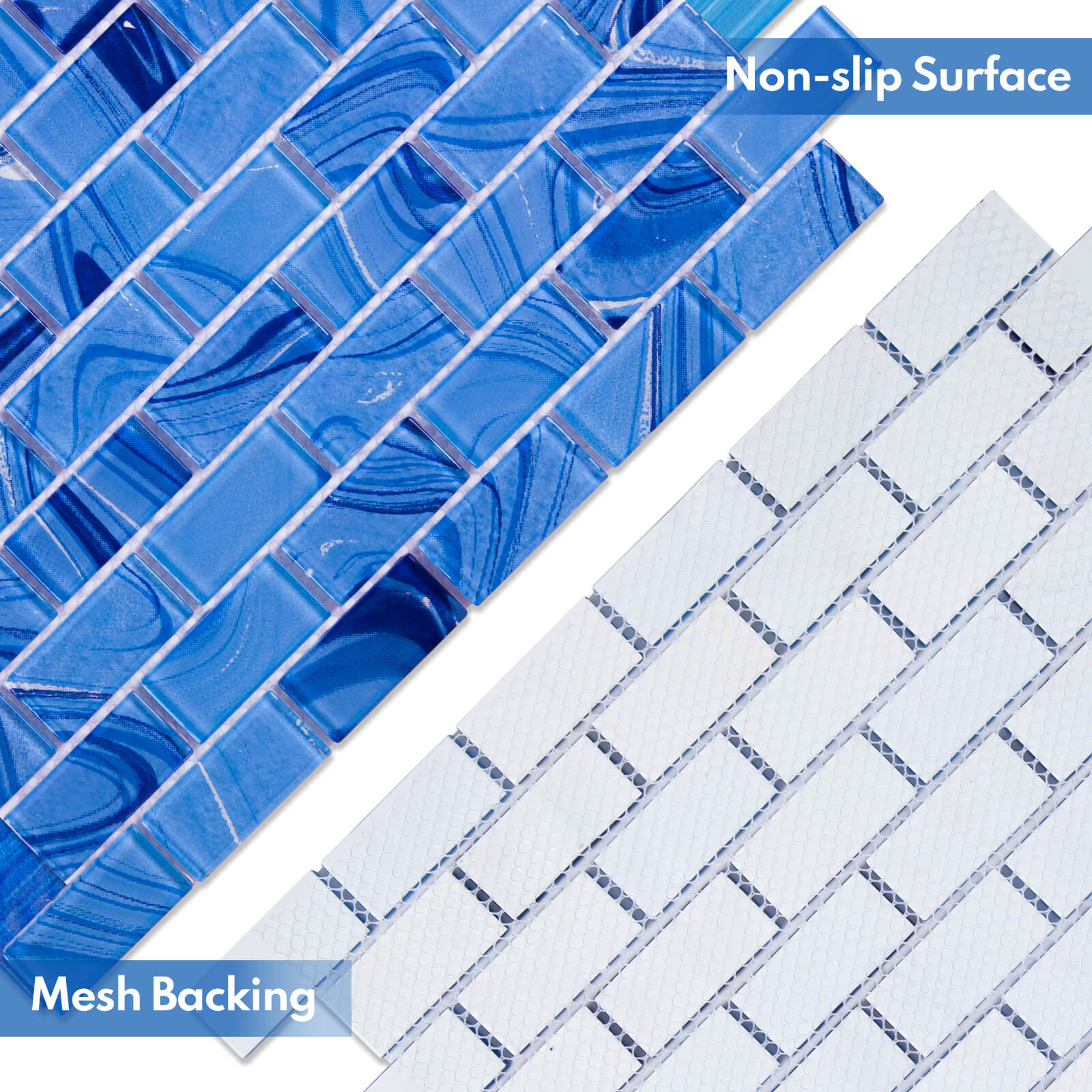 Glass Mosaic Tiles, Swimming Pool Tiles, Backsplash for Kitchen Bathroom Shower, Subway, Windows Blue, 12 x 12 Inches