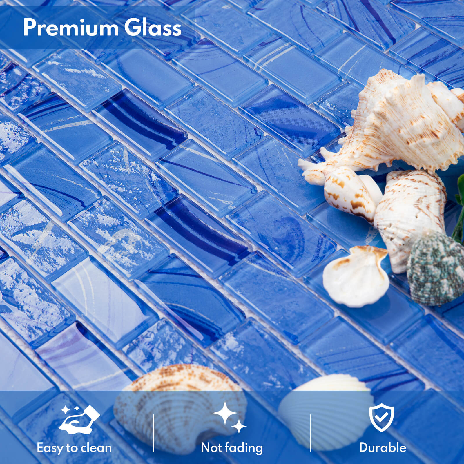 Glass Mosaic Tiles, Swimming Pool Tiles, Backsplash for Kitchen Bathroom Shower, Subway, Windows Blue, 12 x 12 Inches